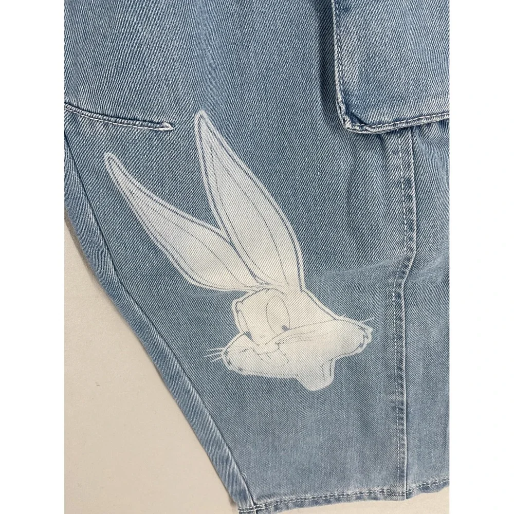 Justice Girls Looney Tunes Cargo Barrel Jeans Bugs Bunny Lola Blue 14 Slim NWT